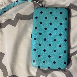 Blue polka dot phone and card holder